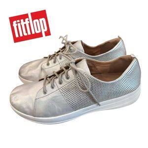 FitFlop F-Sporty Scoop Cut Perforated Women's Metallic Silver Sneakers 8